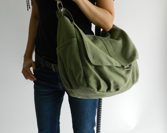Sale 25 % -Smoke green messenger bag,Women canvas shoulder bag, Handbag gift for her,cross body bag ,Diaper bag / no.18 -DANIEL