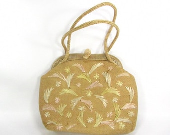 Vintage purse, wicker purse, straw purse, shoulder purse, 1950 purse,purse