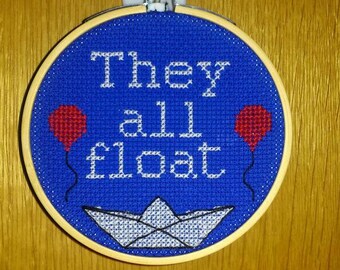 IT inspired completed cross stitch. Framed in 10cm hoop
