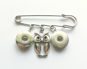 OWL Snap button jewelry safety pin brooch