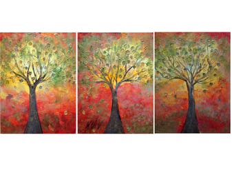 Original Painting Red Gold Espresso Brown Orange Yellow Colors GOLD RAIN by Luiza Vizoli 54x24