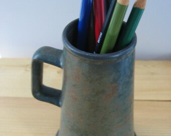 Pottery Tankard, Pencil Pot, Paintbrush Holder - Greenish-Grey