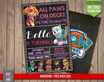 PAW PATROL Skye Invitation - Marshall, Chase, Rocky, Everest, Invite, Editable Text PDF Birthday Party Invitation, Instant Download