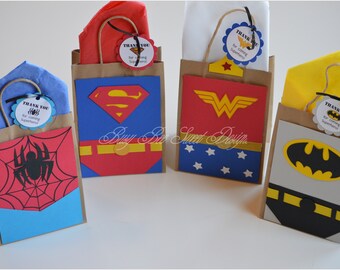 Superhero Favor Bags / Spiderman / Batman / Superman / Wonder Woman / Superhero Party