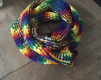 Crochet rainbow argyle scarf