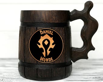 Warcraft Horde Mug World Of Warcraft Mug Horde Gift. WOW Gift. Gamer Gift World Of Warcraft Gifts Custom Beer Steins Wooden Beer Tankard #69