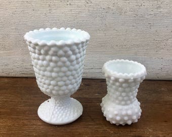 Set of 2 Vintage Milk Glass Vases / Milk Glass Vase / Hobnail Milk Glass Vases