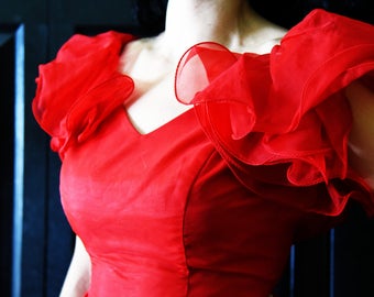 Vintage 1970s Red Formal Gown