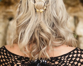 Hair Stick, Gold Hair Clip, Boho Accessory, Boho Hair Accessory, Boho Hair Clip, Bohemian Hair Clip, Crescent Moon Hair Clip, Hair Pin