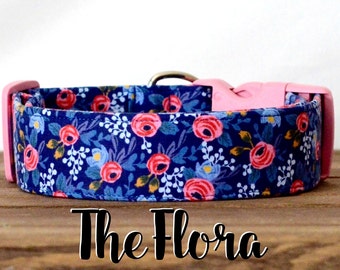 Vintage Inspired Blue & Pink Floral Dog Collar "The Flora"