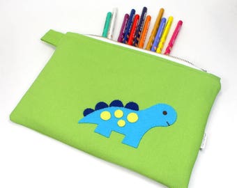 zipper pouch | pencil pouch | organic canvas pencil case | pencil case | dino pouch | school supply | organizer | organic pouch