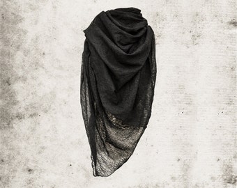 Black Large Scarf, Hand distressed