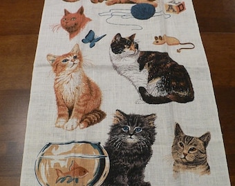 ON SALE Vintage 1960's Kay Dee Cat Towel, Linen Towel with Crochet Edge, New With Tag