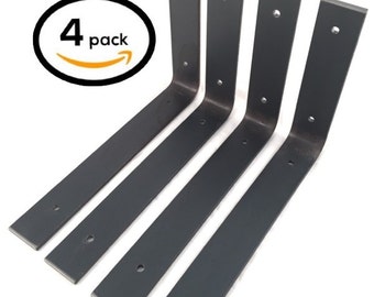 4 Pack - 10"Lx6"H Handcrafted Forged Rustic Reclaimed Salvaged Metal Steel Shelf Wall Brackets, decorative shelve Storage Strap Angle iron