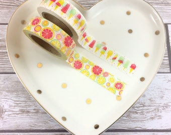Lollipops & Lemonade Washi Tape // Set of 2 // Full Roll or 24" Sample
