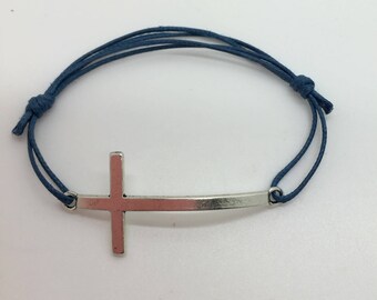 men's cross with adjustable cord bracelet