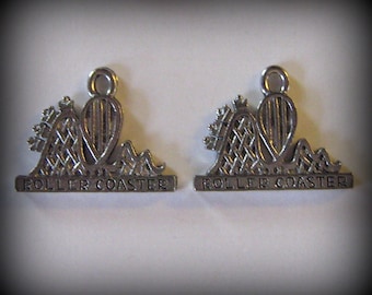 4 Silver Pewter Rollercoaster Charms (qb5)