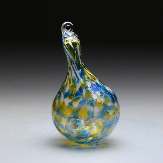 Hand made blown glass teardrop Christmas ornament in tones of