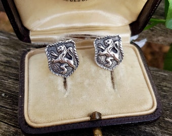 Vintage Sterling Silver Scottish Heraldic Rampant Lion Screw Back / On Earrings