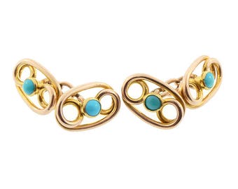 Victorian 14K Yellow Gold & Turquoise Cufflinks