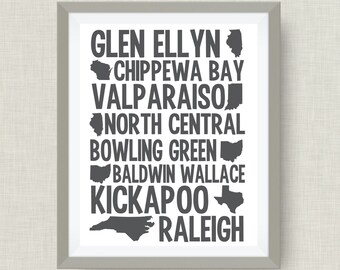 State Art, Vacation Art, Multi-state or country print --show all of your homes or commemorate a trip! Multiple size options.