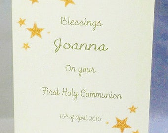 Personalised FIRST COMMUNION / CONFIRMATION Day Card - any name date - stars