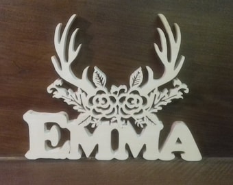 First name wooden with deer head