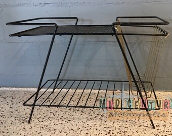 Mid Century Modern Metal End Table and Magazine Rack