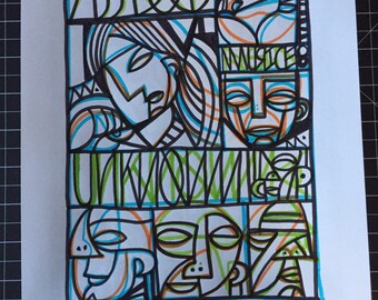 Handmade signed original abstract drawing by Charles State picasso duchamp cubism style