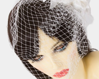 Bridal birdcage veil with floral comb and veil netting - bridal wedding hair accessory