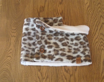 Leopard print neckwarmer, wool scarf for woman