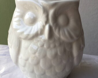 White Ceramic Owl Planter Small
