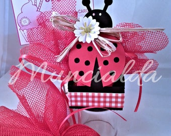 1 set of 10 handmade candy favor boxes LADYBUG, ideal for Graduation, or any other important event