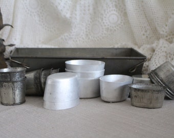 Lot of 18 Vintage French Individual Metal Moulds - Tin Moulds - Baking Moulds - Shabby Chic - Kitchen Decor