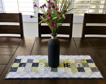 Quilted Table Runner, Modern Table Runner, Spring Table Runner, Green Table Runner, Patchwork Table Runner, Home Decor