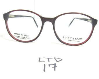 90s STETSON Round Eyeglass Frame P3 Style Black Merlot (LTD-17)
