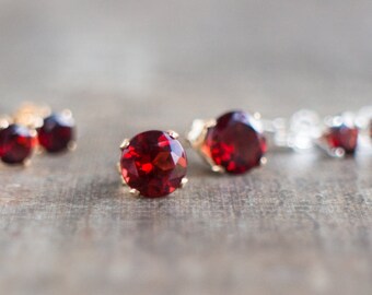 Garnet Stud Earrings, Gift for Her, Gift for Wife, January Birthstone, Garnet Earrings Studs, Handmade Gemstone Jewelry, Red Garnet Jewelry