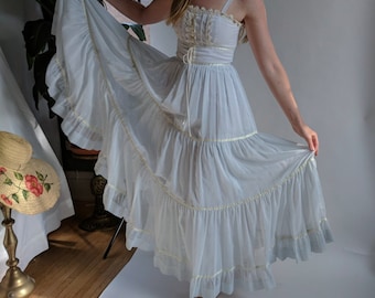 1970s Pale Blue Gunne Sax Maxi Dress Small