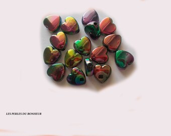set of 20 bead heart briante silvery blue gray green