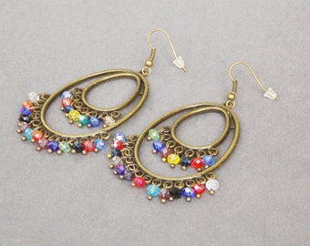 Positivity gift gypsy jewelry statement jewelry gypsy earrings chandelier jewelry Boho jewelry colour earrings big earrings hoop Earrings