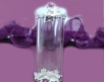 1 silver 40x15mm glass vial pendant