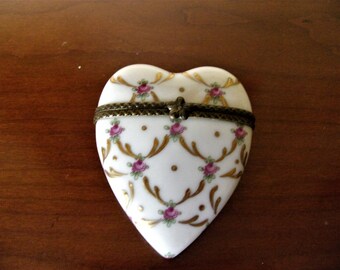 Painted porcelain heart box collectible Vintage