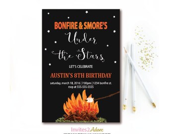 s mores birthday party invitation s mores and campfire