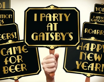 Great Gatsby photo booth props printable PDF. Gatsby props. New years photo booth props. Roaring 20s party photobooth. Proohibition era.