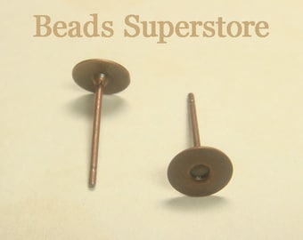 6 mm Antique Copper-Plated Brass Ear Stud - Nickel Free, Lead Free and Cadmium Free - 50 pcs