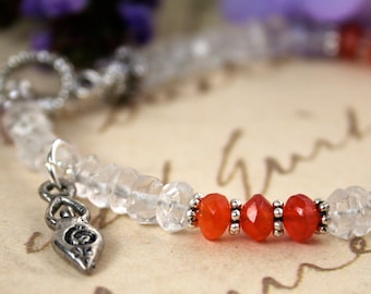 Fertility Bracelet with Blessing, Carnelian and Quartz Crystal