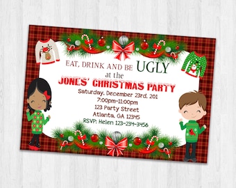 Christmas Party invitation, ugly sweater invitation, Holiday invitations, Xmas sweater invites, Printable Holiday Invites