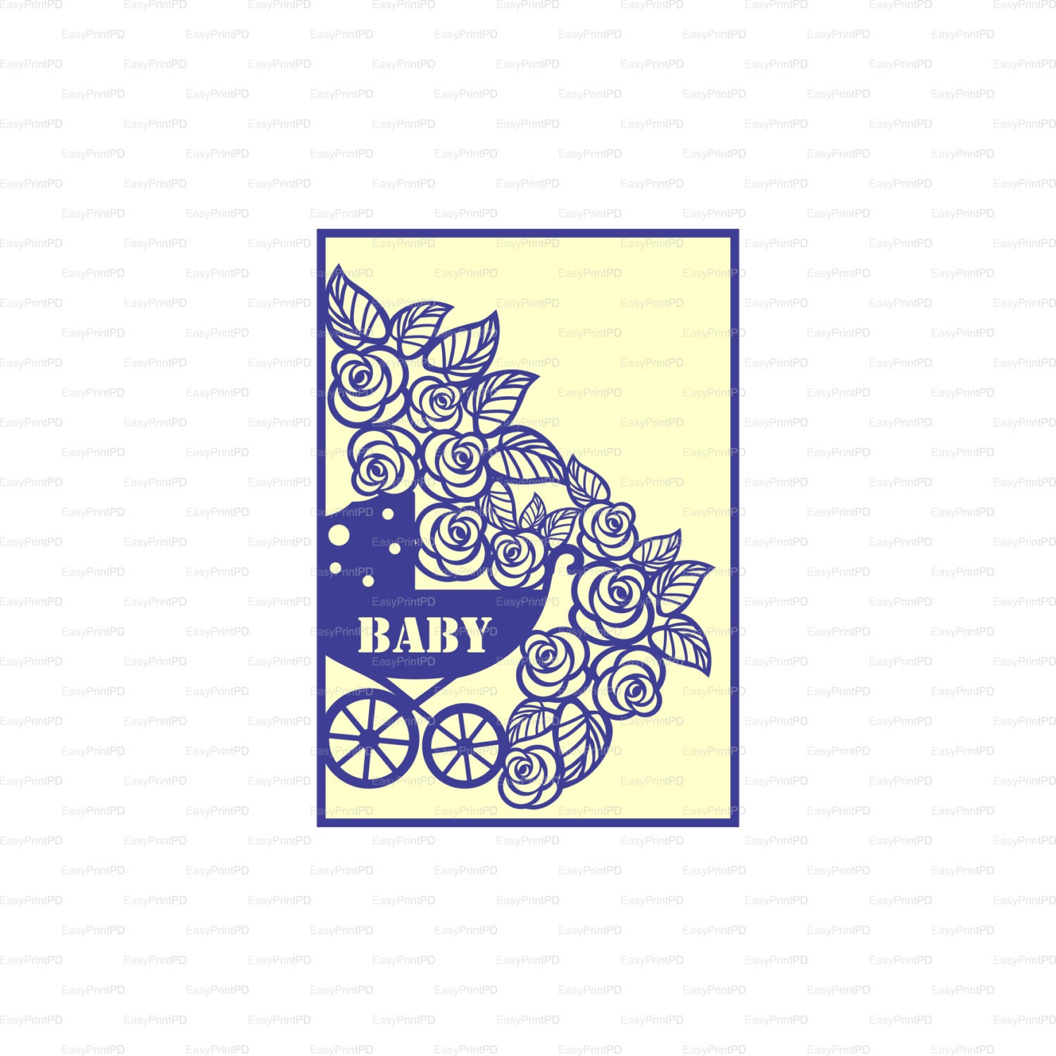 Download Newborn Card baby carriage buggy flowers lace svg dxf ai