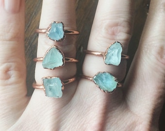 Raw Aquamarine Ring | March Birthstone | Aquamarine Jewelry | Raw Aquamarine | Electroformed Ring | Stone Ring | Crystal Ring |