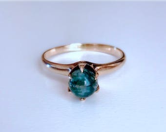 Antique Edwardian green Moss agate and 10k rose gold engagemet ring